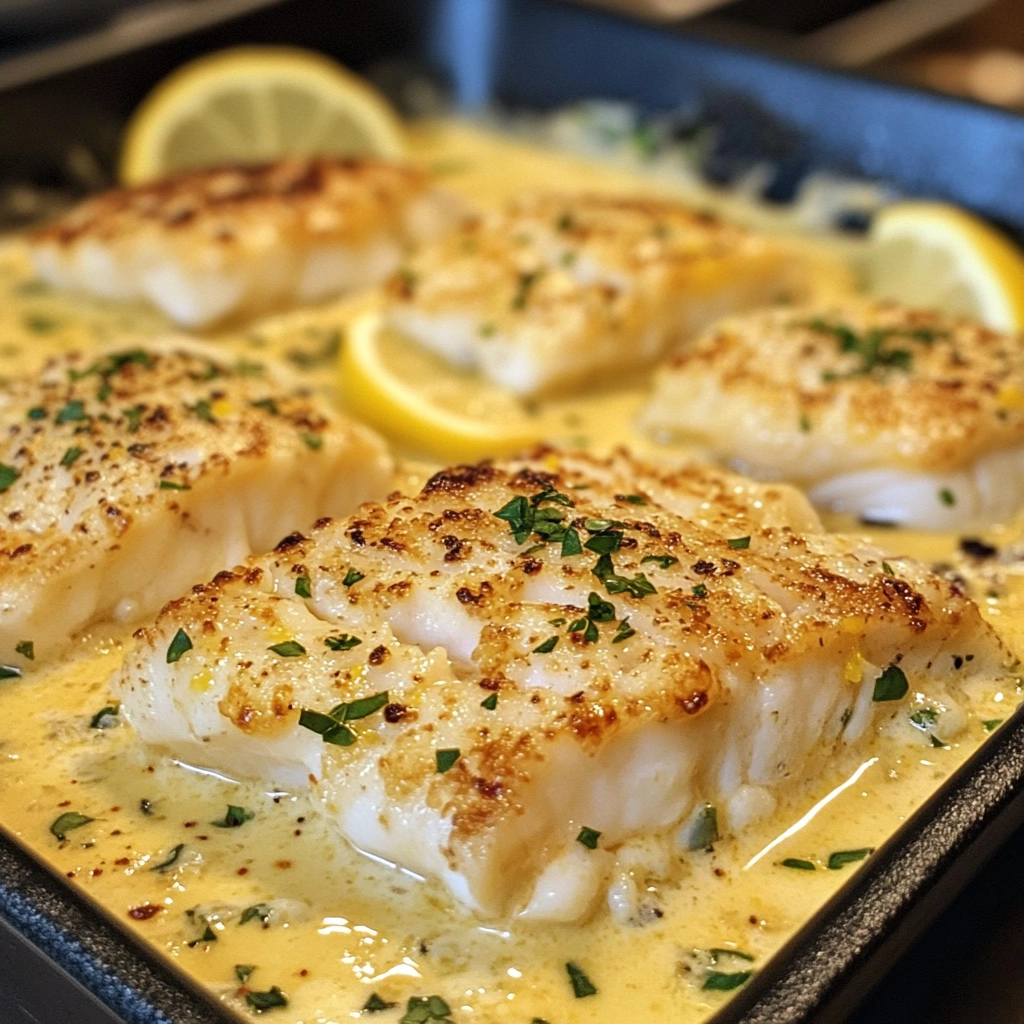 Baked Cod in Coconut Lemon Cream Sauce for a Zesty Delight