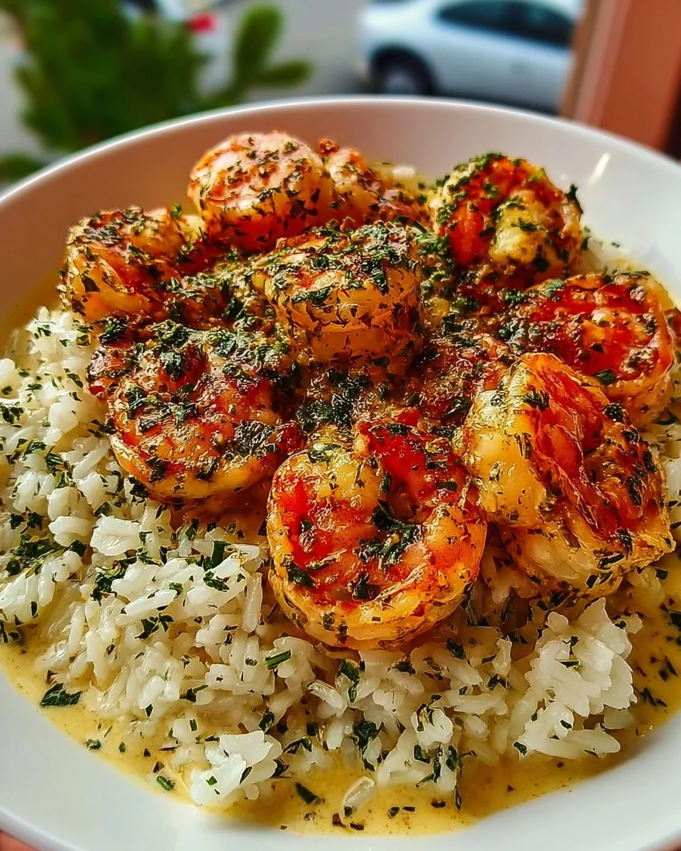 Creamy Herb Rice with Garlic Butter Shrimp Bowl