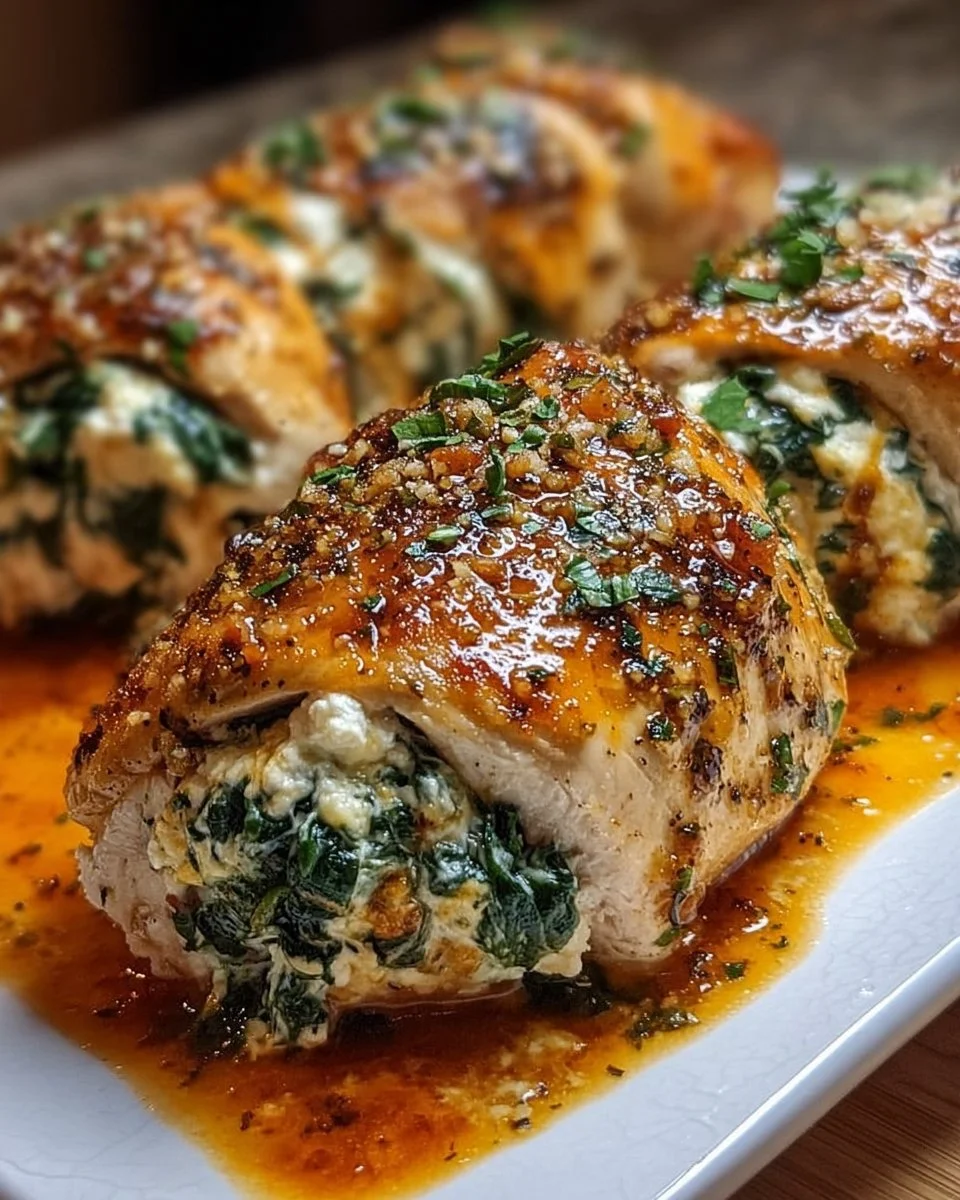 Herbed Ricotta Stuffed Chicken Rolls on a plate ready for dinner