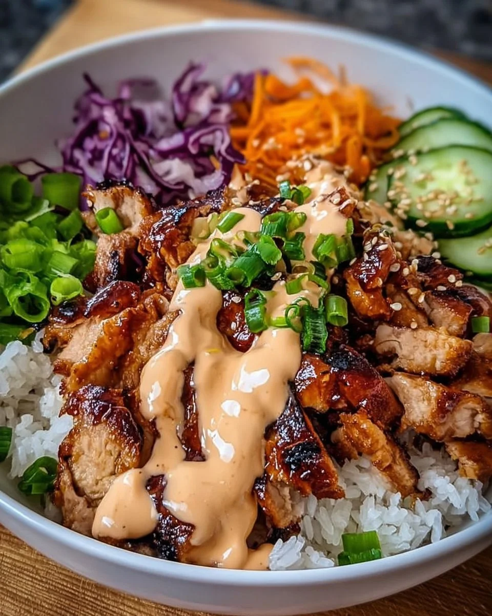 Korean BBQ Chicken Bowls with Gochujang Cream Sauce
