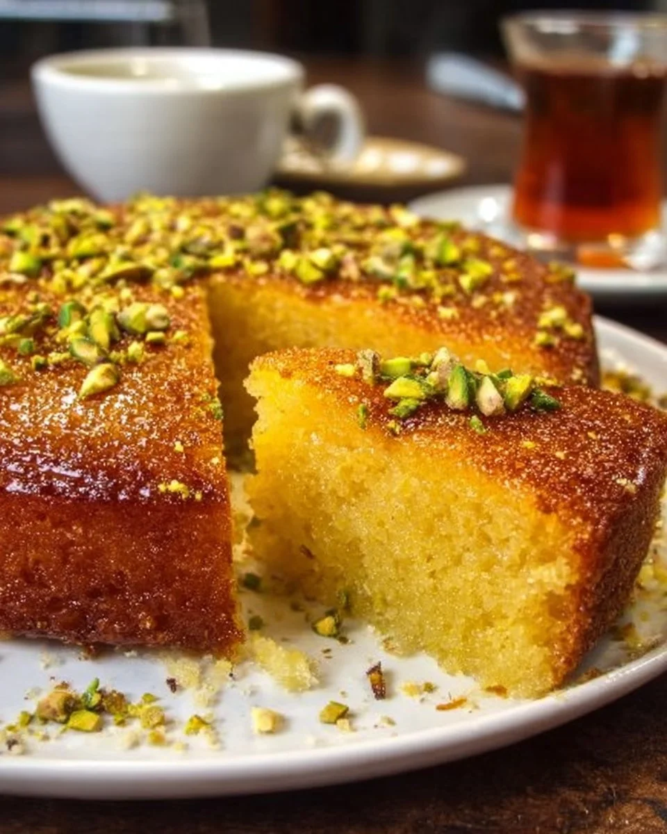 Saffron Pistachio Basbousa Recipe: A Middle Eastern Delight