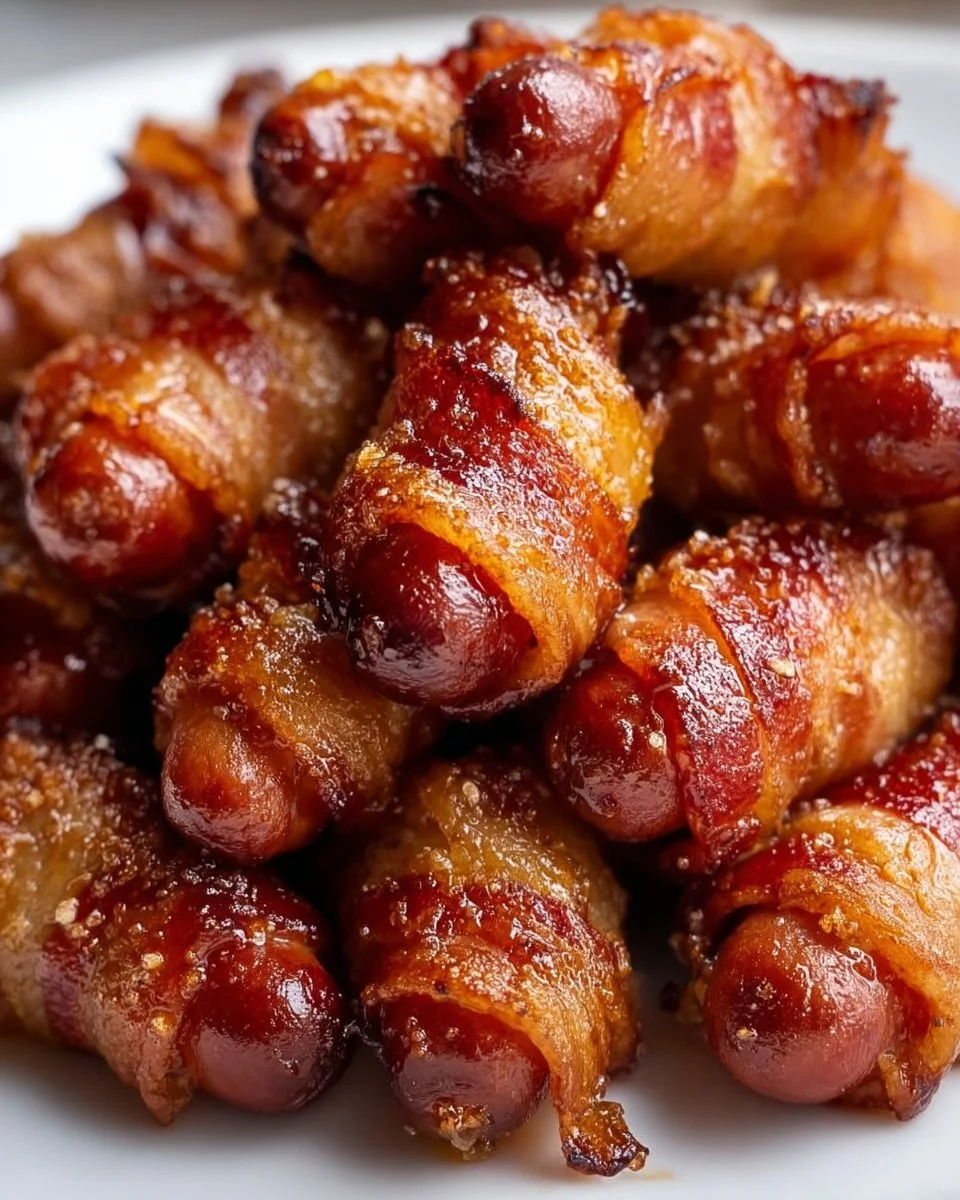 Delicious Bacon Wrapped Smokies appetizer served on a platter