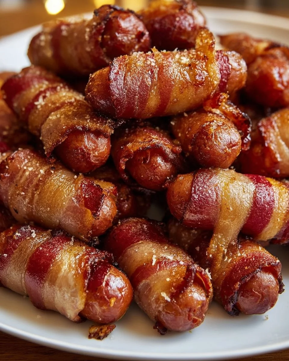 Delicious Bacon Wrapped Smokies served on a plate, perfect for appetizers.