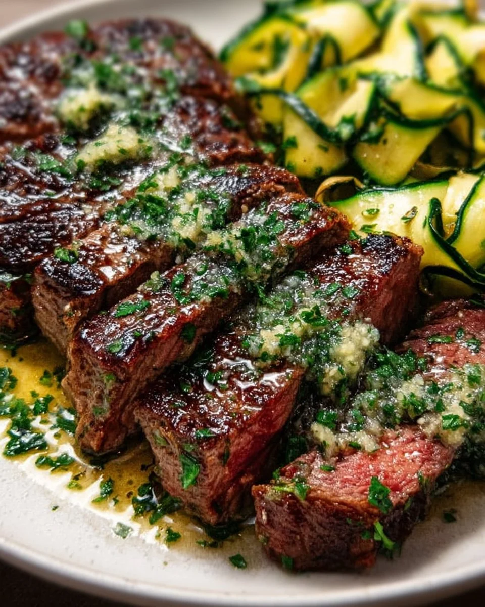 Garlic Butter Steak with Zucchini Ribbons