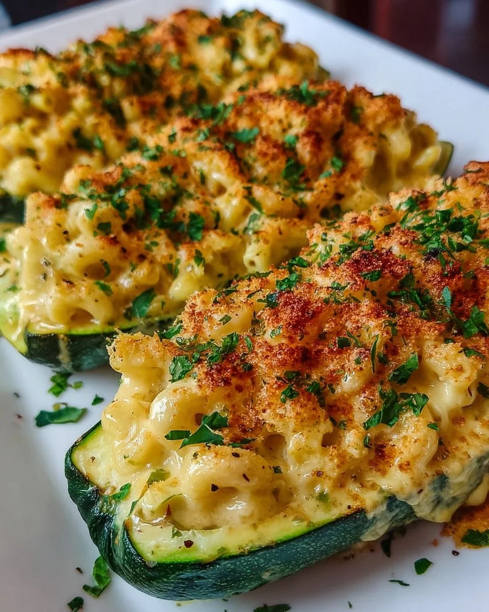 Mac &amp; Cheese Stuffed Zucchini