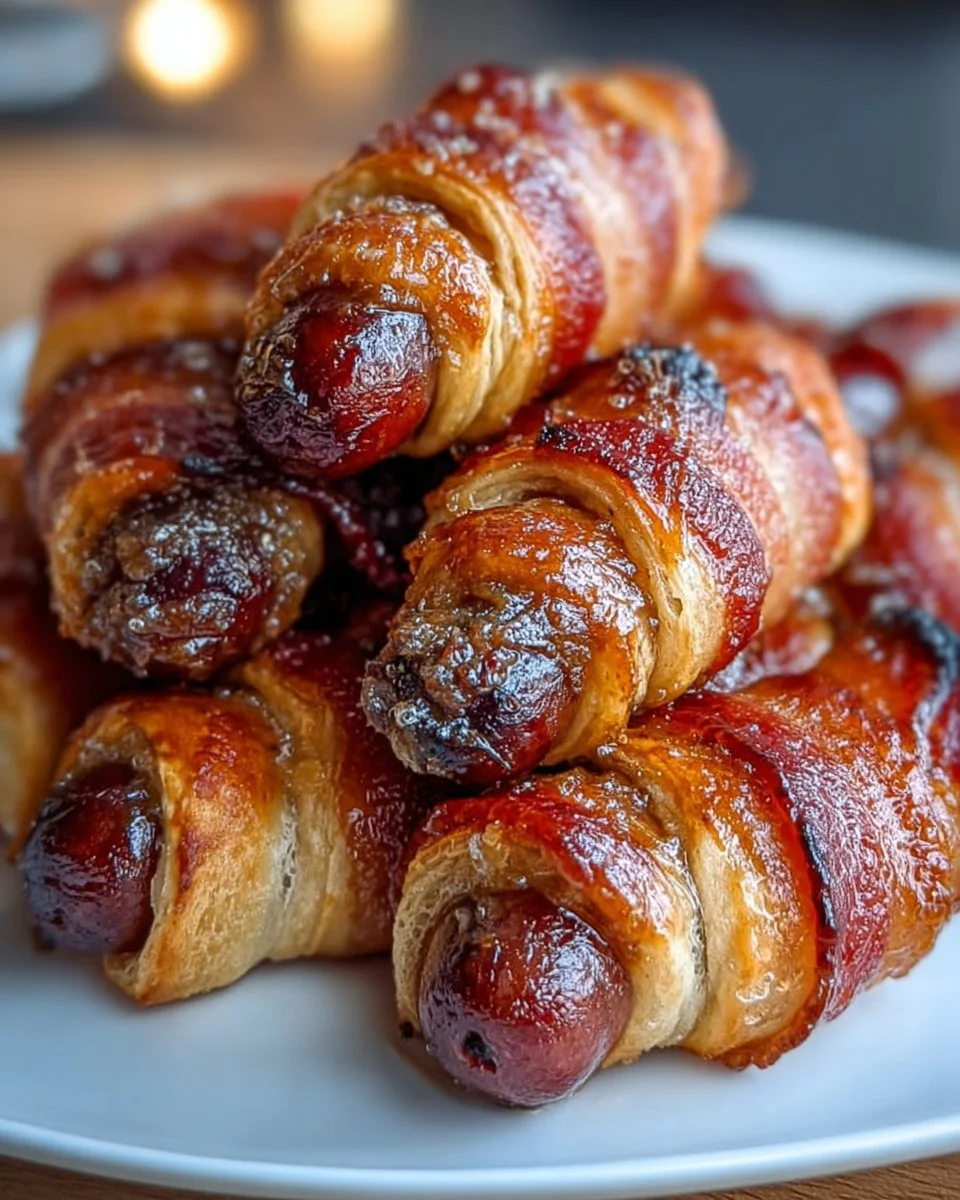 Delicious mini pigs in a blanket appetizers served on a platter.