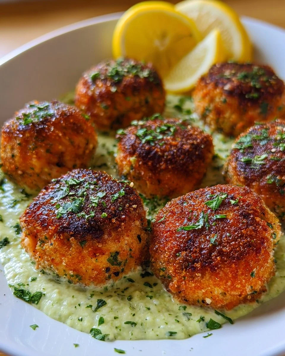 Baked Salmon Meatballs with Avocado Sauce