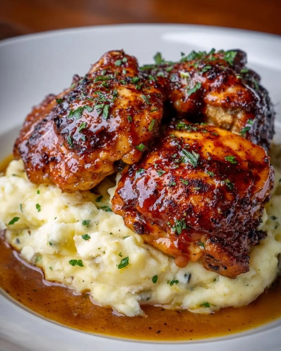 Chipotle Honey Chicken Thighs with Smoked Gouda Mashed Potatoes