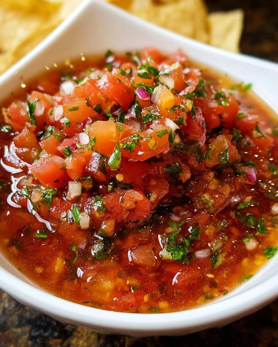 Bowl of fresh homemade salsa with colorful vegetables