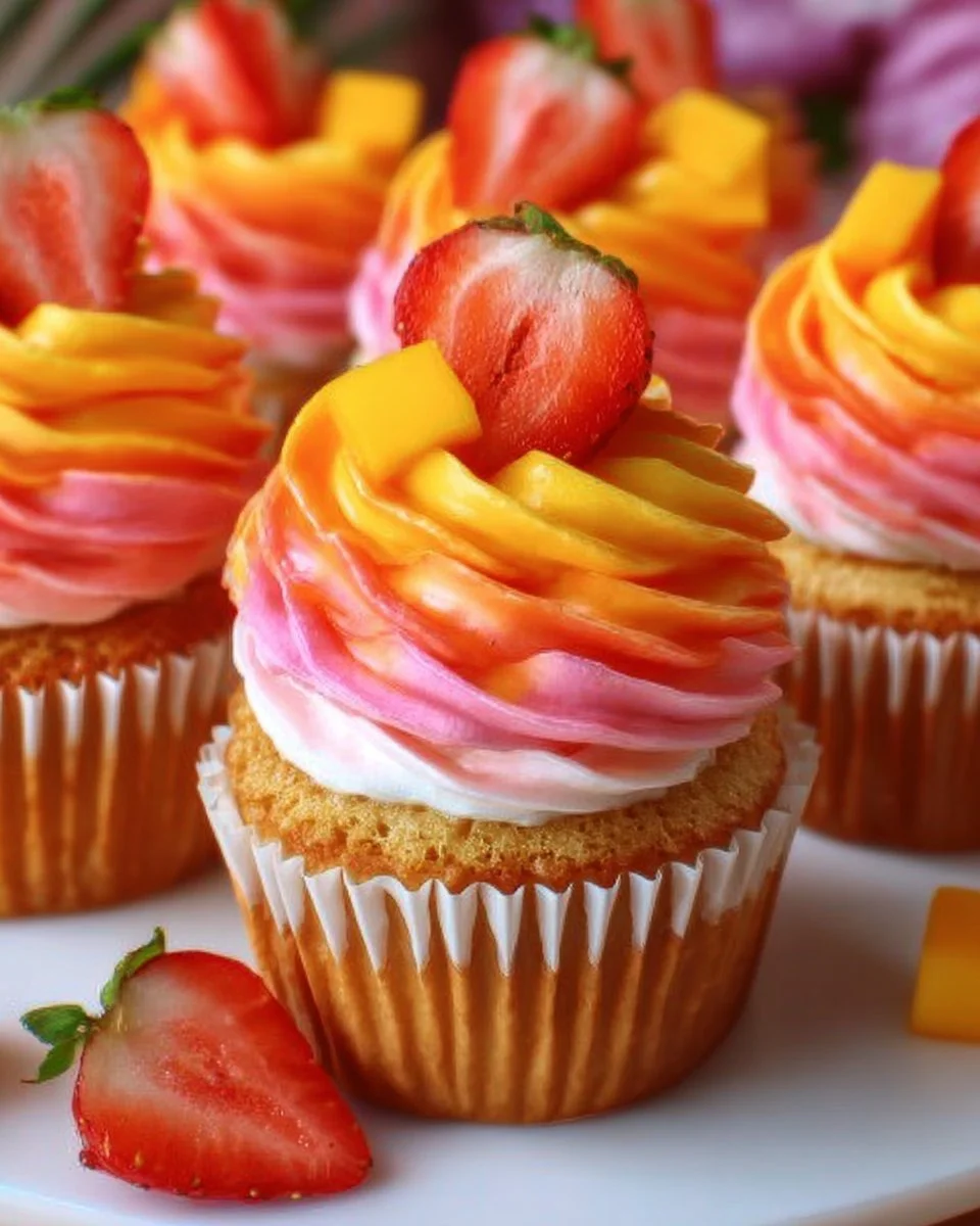Mango Strawberry Sunset Cupcakes