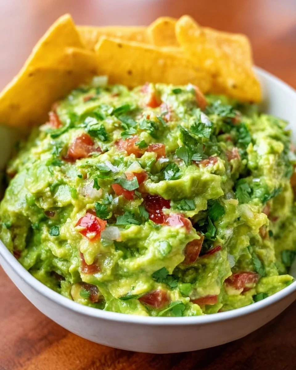 Delicious bowl of best guacamole dip with fresh ingredients